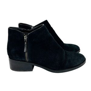 Cole Haan Black Suede Ankle Booties Zip Side Low Heel Boots Classic Leather 9.5